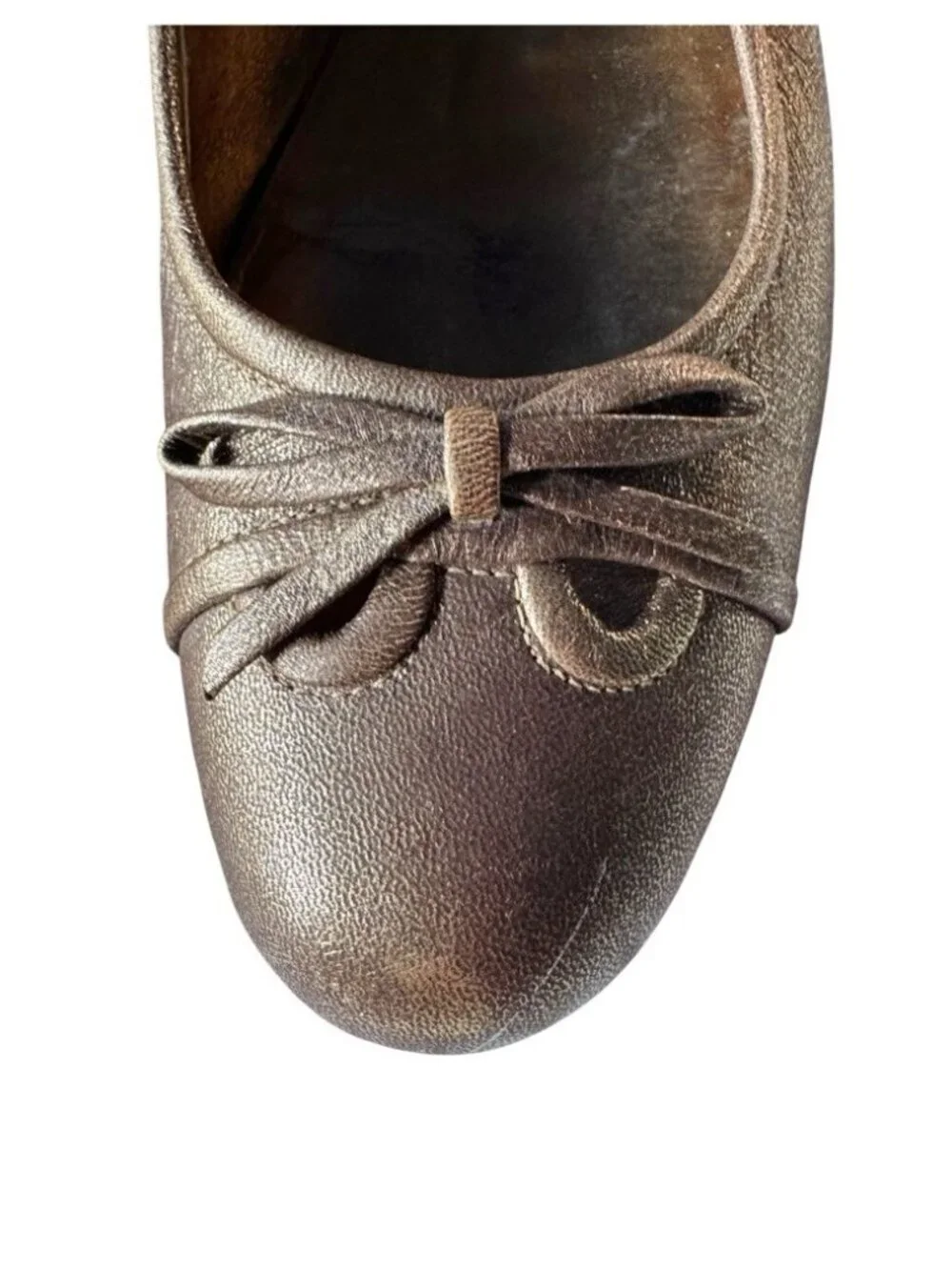 VTG Miu Miu Women's Sz 37.5 US 7 Metallic Bronze Gold Bow Detail Ballet Flats